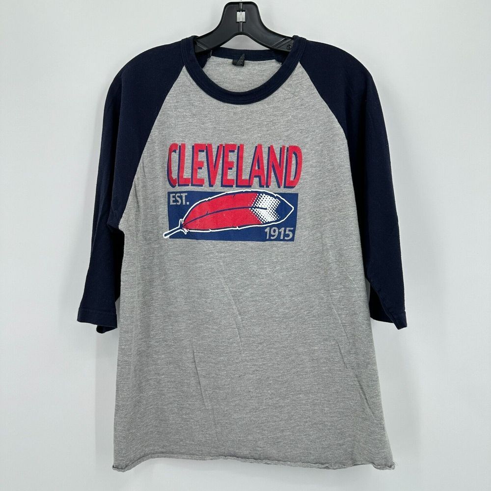 Cleveland Indians Tshirt Mens L Tour De MLB Baseball‎ Gray Blue Spring Training